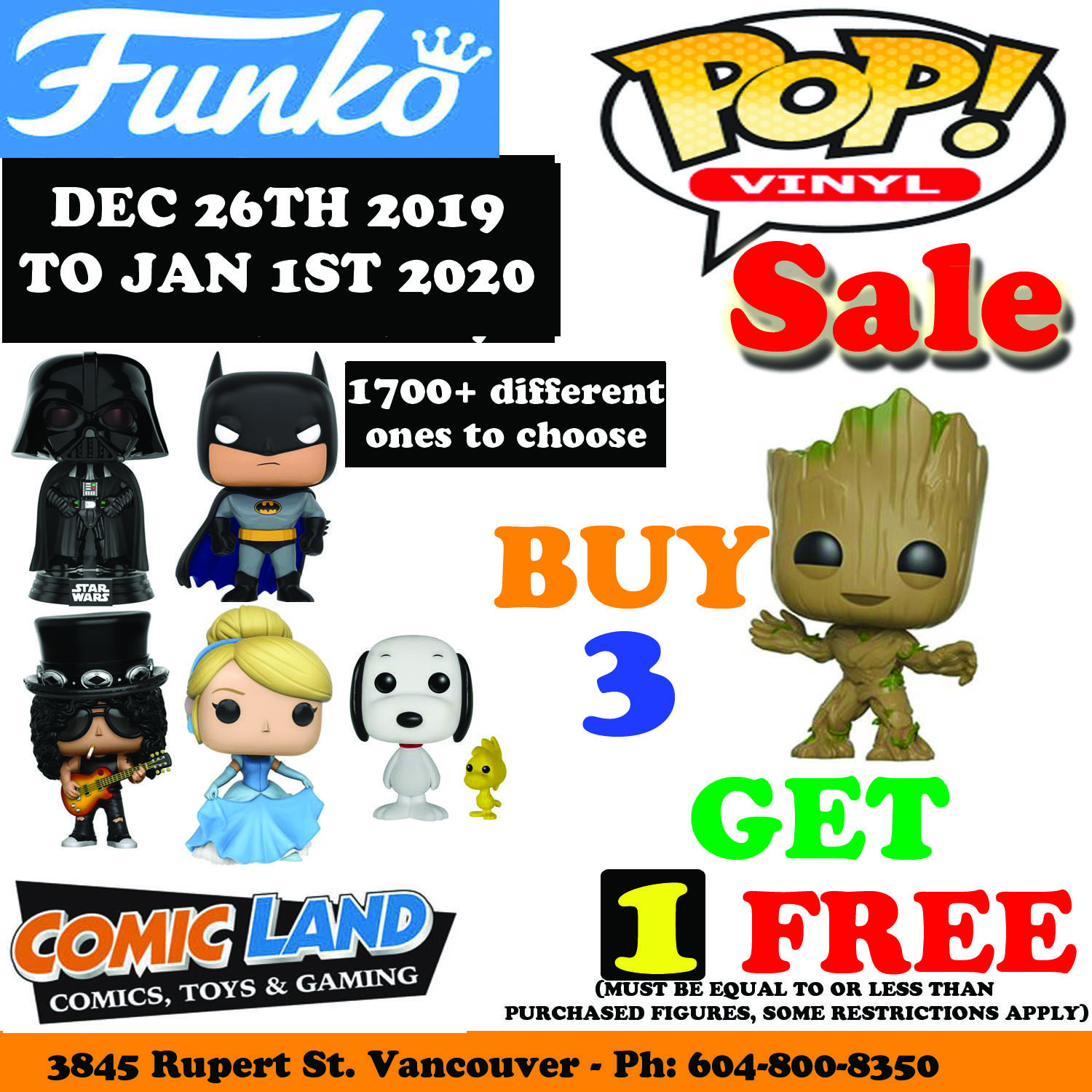 FUNKO POP VINYL FIGURES PROMOTION BUY 3, GET 1 FREE